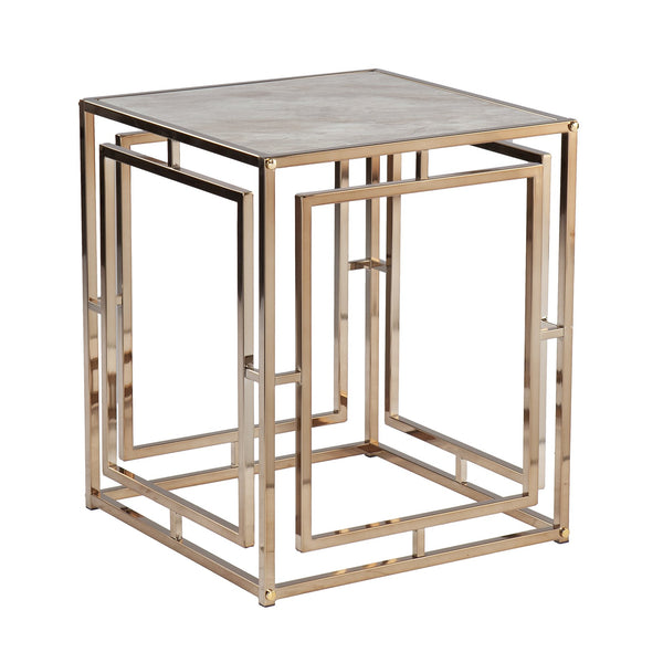 Safavieh Simondley Tempered Glass Marble Top Side Table With Open Iron Frame For Living Room CHAMPAGNE CK1125002