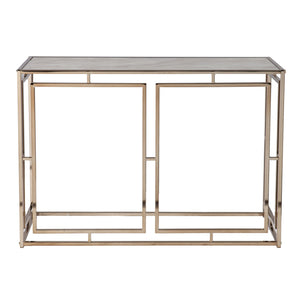 Safavieh Simondley Tempered Glass Faux Marble Console Table With Iron Windowpane Frame For Entryways CHAMPAGNE CK1125003