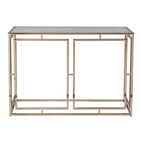 Safavieh Simondley Tempered Glass Faux Marble Console Table With Iron Windowpane Frame For Entryways CHAMPAGNE CK1125003