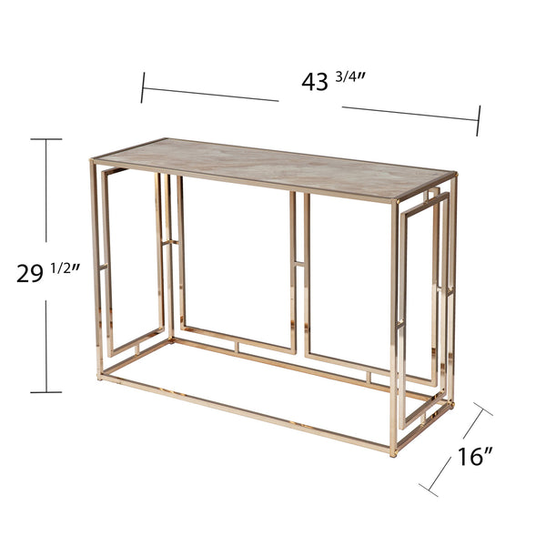Safavieh Simondley Tempered Glass Faux Marble Console Table With Iron Windowpane Frame For Entryways CHAMPAGNE CK1125003
