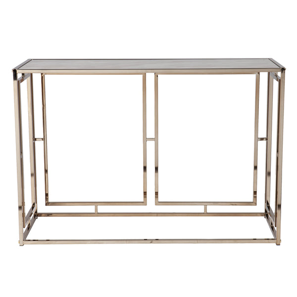 Safavieh Simondley Tempered Glass Faux Marble Console Table With Iron Windowpane Frame For Entryways CHAMPAGNE CK1125003