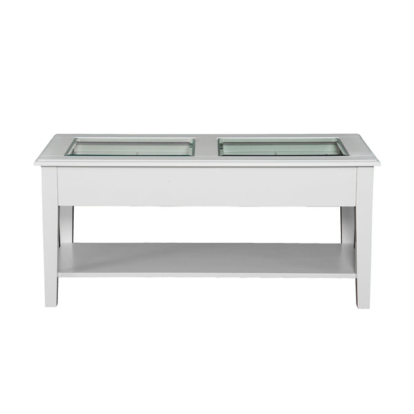 Safavieh Panorama Tempered Glass Coffee Table With Two Drawers And Open Shelf For Living Rooms CK1130