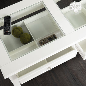 Safavieh Panorama Tempered Glass Coffee Table With Two Drawers And Open Shelf For Living Rooms CK1130
