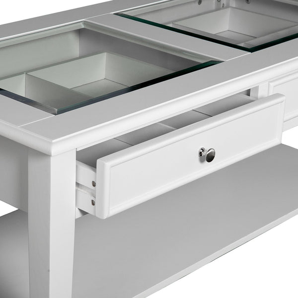Safavieh Panorama Tempered Glass Coffee Table With Two Drawers And Open Shelf For Living Rooms CK1130