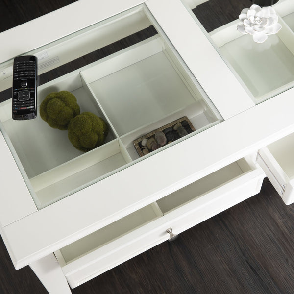 Safavieh Panorama Tempered Glass Coffee Table With Two Drawers And Open Shelf For Living Rooms CK1130