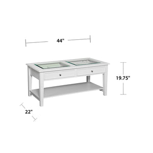 Safavieh Panorama Tempered Glass Coffee Table With Two Drawers And Open Shelf For Living Rooms CK1130