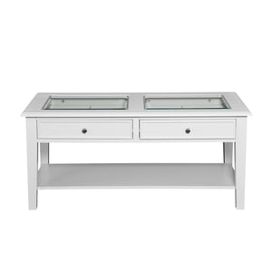 Safavieh Panorama Tempered Glass Coffee Table With Two Drawers And Open Shelf For Living Rooms CK1130