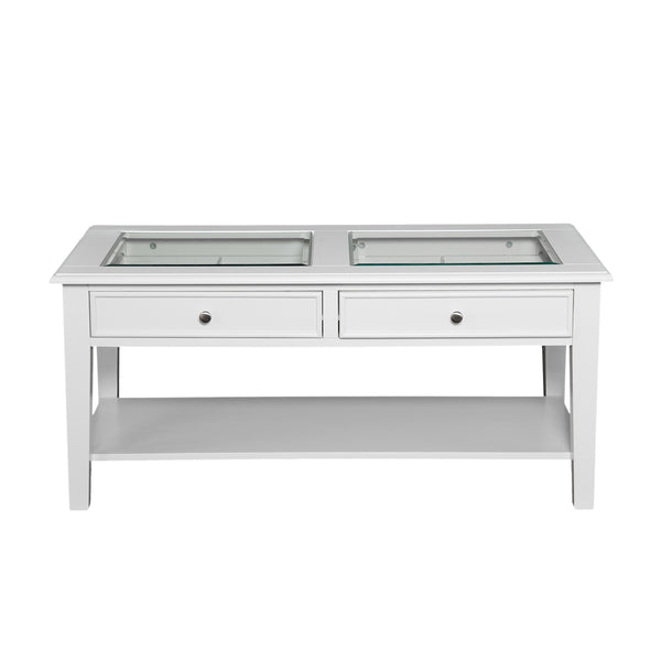Safavieh Panorama Tempered Glass Coffee Table With Two Drawers And Open Shelf For Living Rooms CK1130