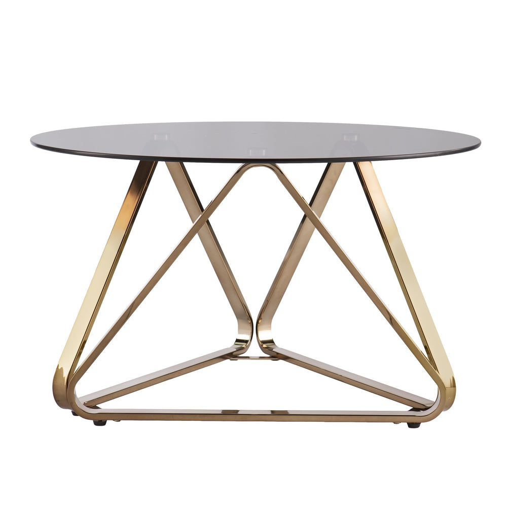 Safavieh Stondon Round Smoked Glass Coffee Table With Geometric Iron Base For Living Rooms CHAMPAGNE CK1131300