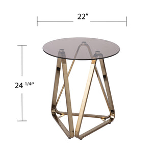 Safavieh Stondon Round Glass End Table With Geometric Iron Base For Modern Living Rooms CHAMPAGNE CK1131302