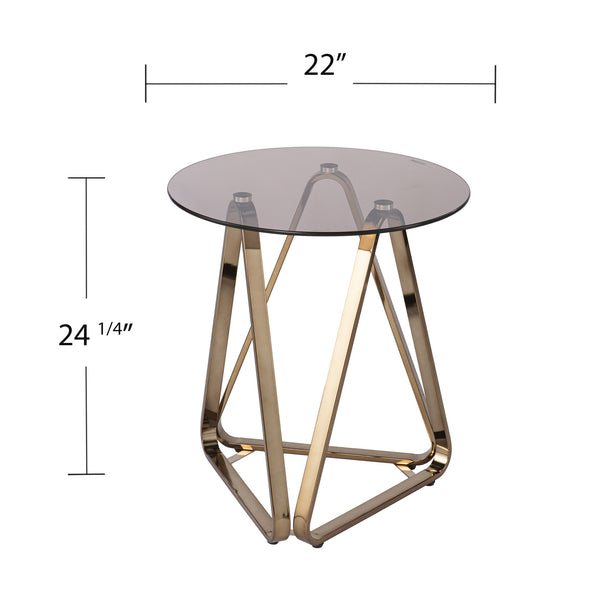 Safavieh Stondon Round Glass End Table With Geometric Iron Base For Modern Living Rooms CHAMPAGNE CK1131302