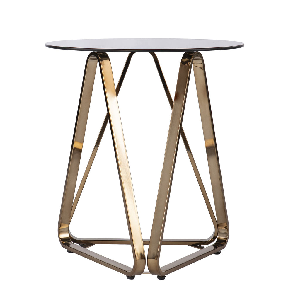 Safavieh Stondon Round Glass End Table With Geometric Iron Base For Modern Living Rooms CHAMPAGNE CK1131302