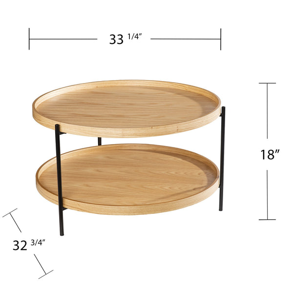 Safavieh Verlington Round Two Tier Coffee Table Oak Veneer Iron Frame Modern Farmhouse Living Room CK1162800
