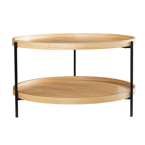 Safavieh Verlington Round Two Tier Coffee Table Oak Veneer Iron Frame Modern Farmhouse Living Room CK1162800