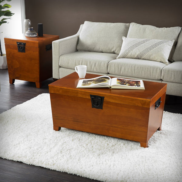 Safavieh Pyramid Trunk Style Coffee Table With Hidden Storage Birch Veneer And Solid Poplar Legs BROWN CK1224