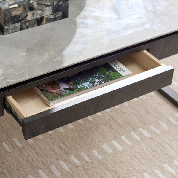 Safavieh Kota Modern Industrial Coffee Table With Hidden Drawer And Stone Look Mdf Top GREY / BLACK CK12310