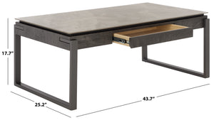 Safavieh Kota Modern Industrial Coffee Table With Hidden Drawer And Stone Look Mdf Top GREY / BLACK CK12310