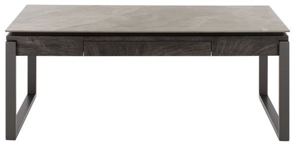 Safavieh Kota Modern Industrial Coffee Table With Hidden Drawer And Stone Look Mdf Top GREY / BLACK CK12310