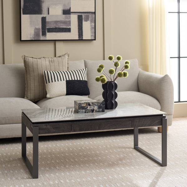 Safavieh Kota Modern Industrial Coffee Table With Hidden Drawer And Stone Look Mdf Top GREY / BLACK CK12310