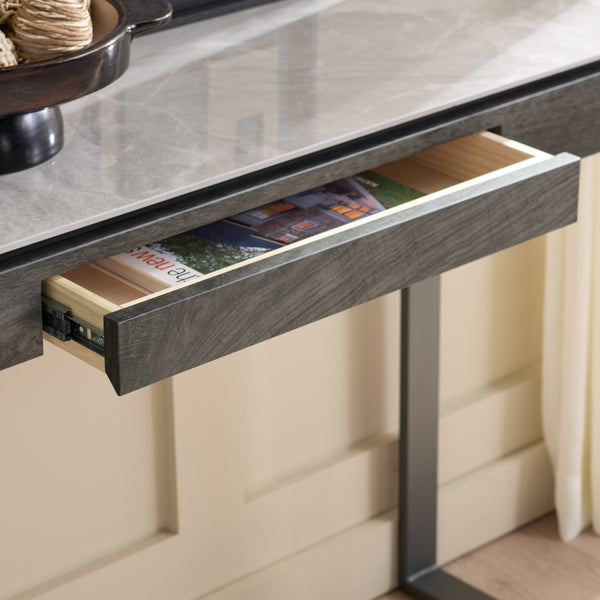 Safavieh Kota Console Table Stone Top Powder Coated Metal Frame Modern Entryway Accent GREY / BLACK CK12313