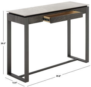 Safavieh Kota Console Table Stone Top Powder Coated Metal Frame Modern Entryway Accent GREY / BLACK CK12313