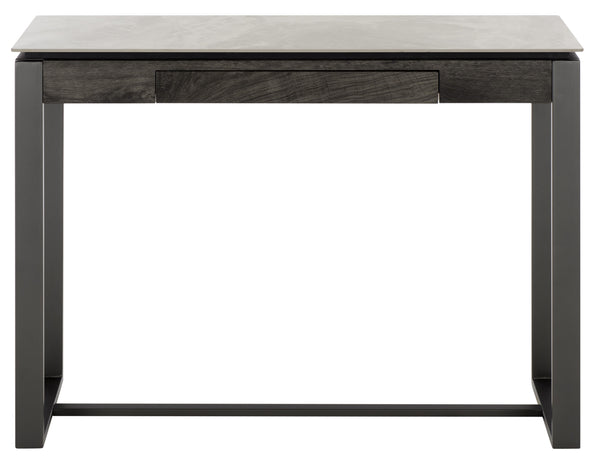 Safavieh Kota Console Table Stone Top Powder Coated Metal Frame Modern Entryway Accent GREY / BLACK CK12313