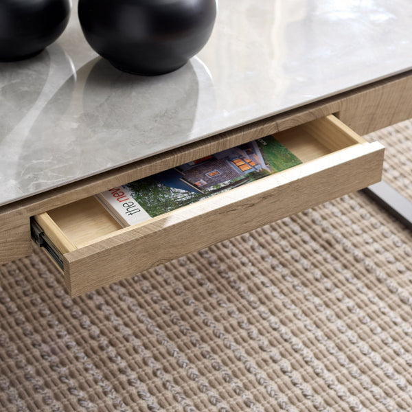 Safavieh Kota Modern Industrial Coffee Table With Hidden Drawer And Stone Look Mdf Top GREY / GREY CK12320