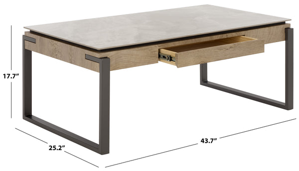 Safavieh Kota Modern Industrial Coffee Table With Hidden Drawer And Stone Look Mdf Top GREY / GREY CK12320