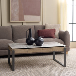 Safavieh Kota Modern Industrial Coffee Table With Hidden Drawer And Stone Look Mdf Top GREY / GREY CK12320
