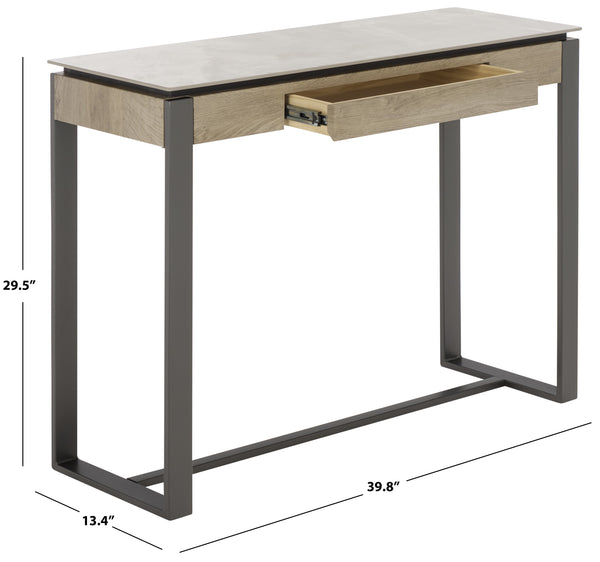 Safavieh Kota Console Table Stone Top Powder Coated Metal Frame Modern Entryway Accent GREY / GREY CK12323