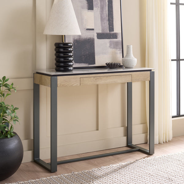 Safavieh Kota Console Table Stone Top Powder Coated Metal Frame Modern Entryway Accent GREY / GREY CK12323