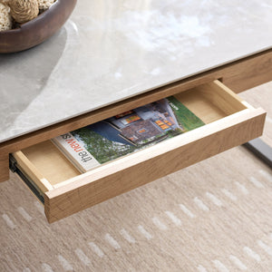 Safavieh Kota Modern Industrial Coffee Table With Hidden Drawer And Stone Look Mdf Top GREY / BROWN CK12330