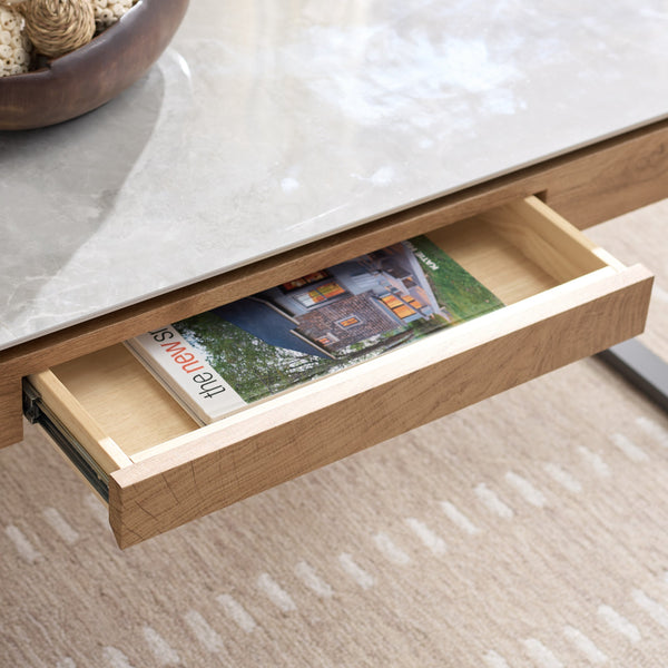 Safavieh Kota Modern Industrial Coffee Table With Hidden Drawer And Stone Look Mdf Top GREY / BROWN CK12330