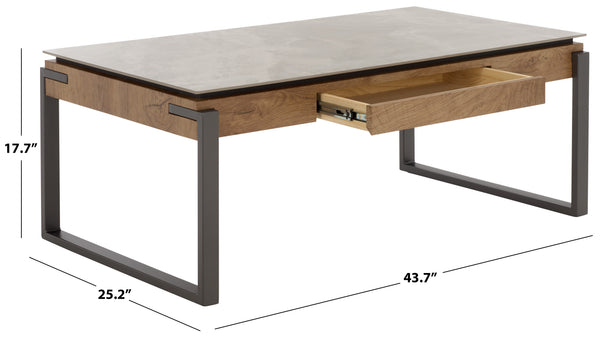 Safavieh Kota Modern Industrial Coffee Table With Hidden Drawer And Stone Look Mdf Top GREY / BROWN CK12330