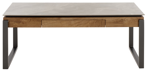 Safavieh Kota Modern Industrial Coffee Table With Hidden Drawer And Stone Look Mdf Top GREY / BROWN CK12330