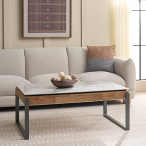 Safavieh Kota Modern Industrial Coffee Table With Hidden Drawer And Stone Look Mdf Top GREY / BROWN CK12330