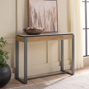 Safavieh Kota Console Table Stone Top Powder Coated Metal Frame Modern Entryway Accent GREY / BROWN CK12333