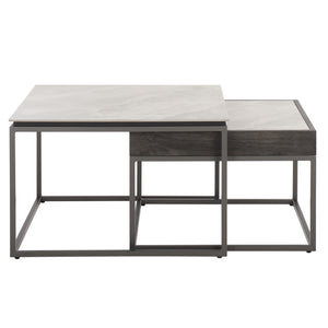 Safavieh Syd Nesting Coffee Table Set With Stone Look Top And Powder Coated Metal Legs For Living Room GREY / BLACK CK12410