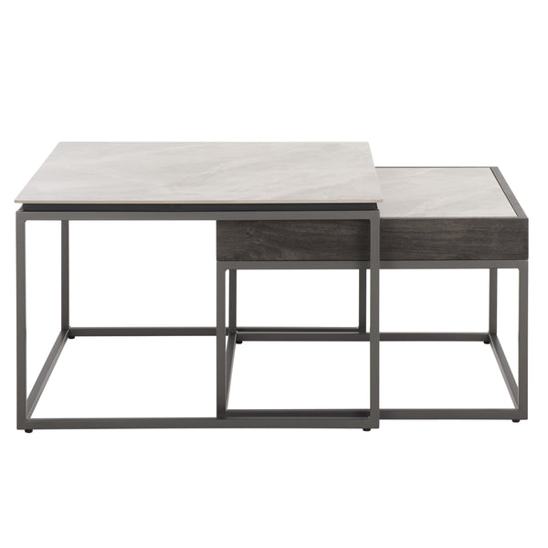 Safavieh Syd Nesting Coffee Table Set With Stone Look Top And Powder Coated Metal Legs For Living Room GREY / BLACK CK12410