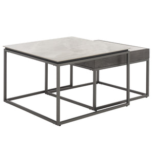 Safavieh Syd Nesting Coffee Table Set With Stone Look Top And Powder Coated Metal Legs For Living Room GREY / BLACK CK12410
