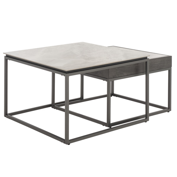 Safavieh Syd Nesting Coffee Table Set With Stone Look Top And Powder Coated Metal Legs For Living Room GREY / BLACK CK12410