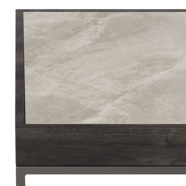 Safavieh Syd Nesting Coffee Table Set With Stone Look Top And Powder Coated Metal Legs For Living Room GREY / BLACK CK12410