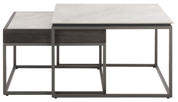 Safavieh Syd Nesting Coffee Table Set With Stone Look Top And Powder Coated Metal Legs For Living Room GREY / BLACK CK12410