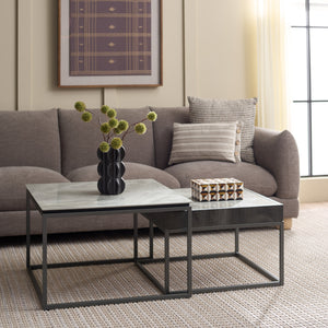 Safavieh Syd Nesting Coffee Table Set With Stone Look Top And Powder Coated Metal Legs For Living Room GREY / BLACK CK12410