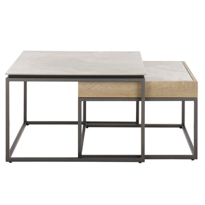Safavieh Syd Nesting Coffee Table Set With Stone Look Top And Powder Coated Metal Legs For Living Room GREY / GREY CK12420