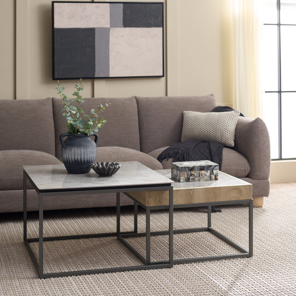 Safavieh Syd Nesting Coffee Table Set With Stone Look Top And Powder Coated Metal Legs For Living Room GREY / GREY CK12420