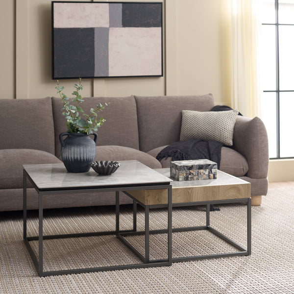 Safavieh Syd Nesting Coffee Table Set With Stone Look Top And Powder Coated Metal Legs For Living Room GREY / GREY CK12420