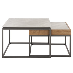 Safavieh Syd Nesting Coffee Table Set With Stone Look Top And Powder Coated Metal Legs For Living Room GREY / BROWN CK12430