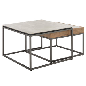 Safavieh Syd Nesting Coffee Table Set With Stone Look Top And Powder Coated Metal Legs For Living Room GREY / BROWN CK12430