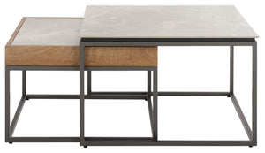 Safavieh Syd Nesting Coffee Table Set With Stone Look Top And Powder Coated Metal Legs For Living Room GREY / BROWN CK12430